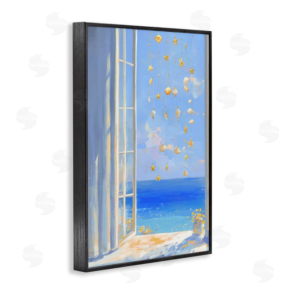 Ziwei Li Dangling Seashells in Window View Black Framed Giclee Wall Art Print
