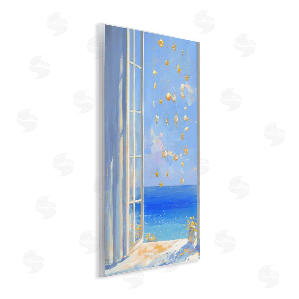 Ziwei Li Dangling Seashells in Window View Wooden Wall Plaque Art Print
