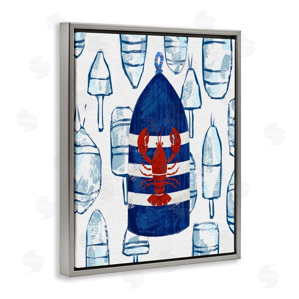 Ziwei Li Nautical Striped Lobster Buoy Gray Floating Frame Canvas Wall Art Print