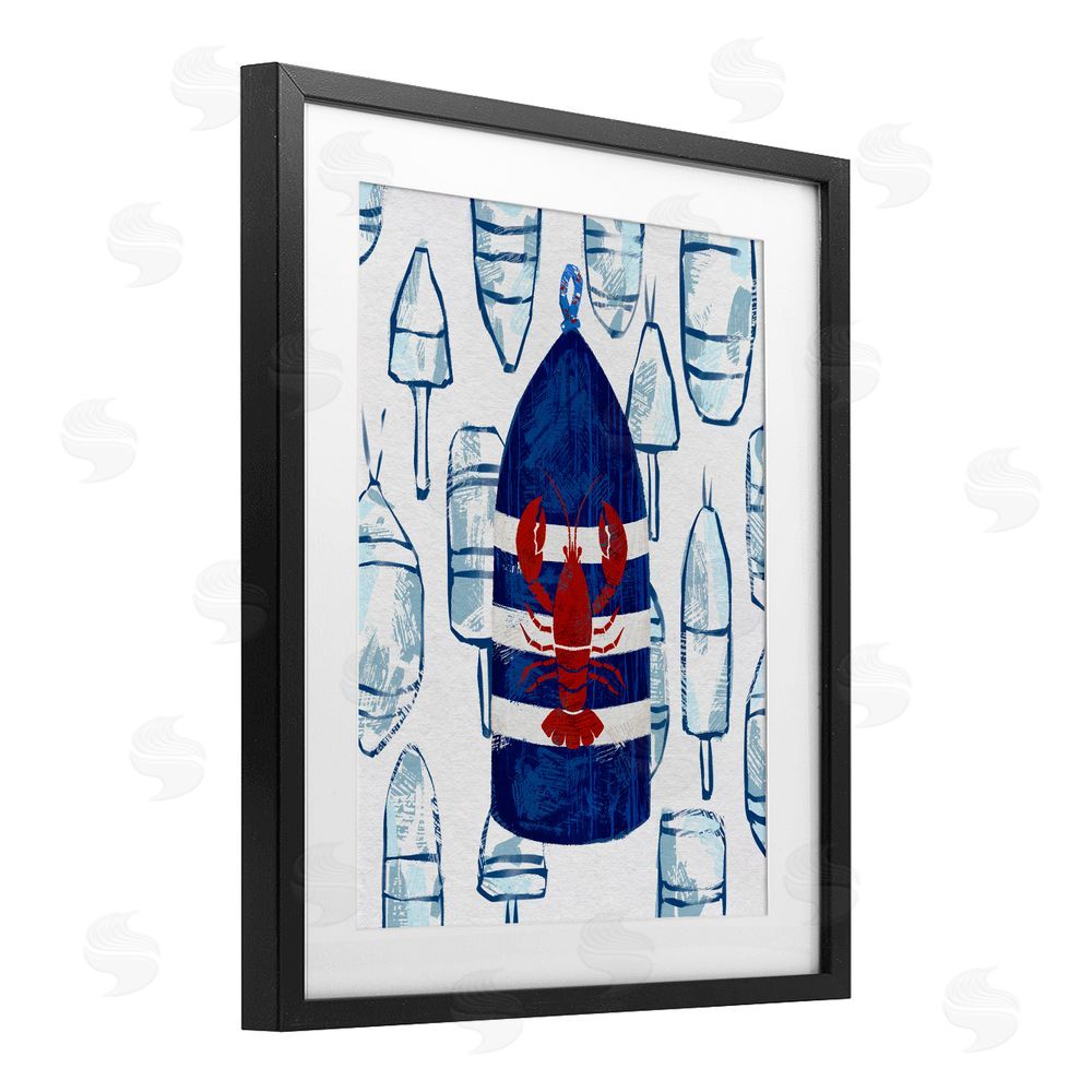 Ziwei Li Nautical Striped Lobster Buoy Black Framed Print Under Glass Wall Art