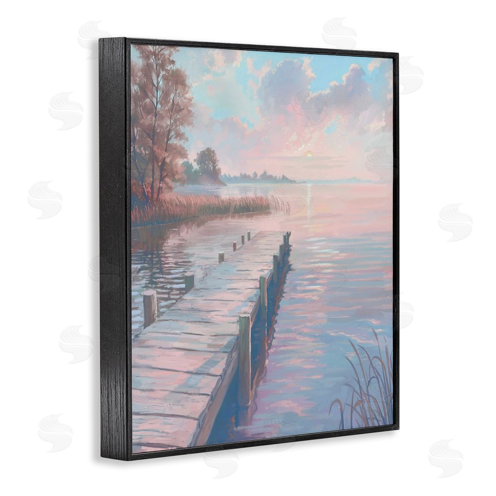 Ziwei Li Pastel Sunset Over Quiet Dock Black Framed Giclee Wall Art Print