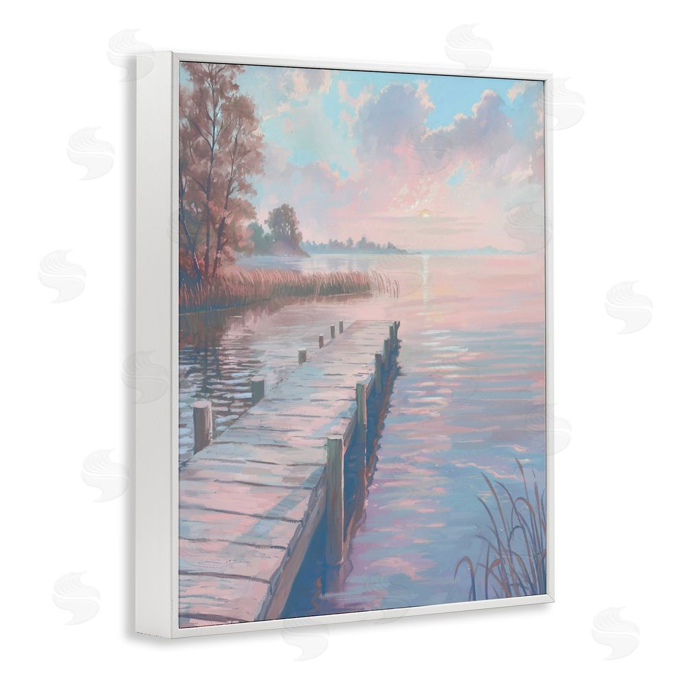 Ziwei Li Pastel Sunset Over Quiet Dock White Framed Giclee Wall Art Print