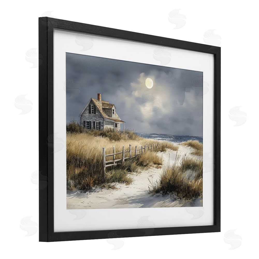Ziwei Li Moonlit Cottage by the Dunes Black Framed Print Under Glass Wall Art