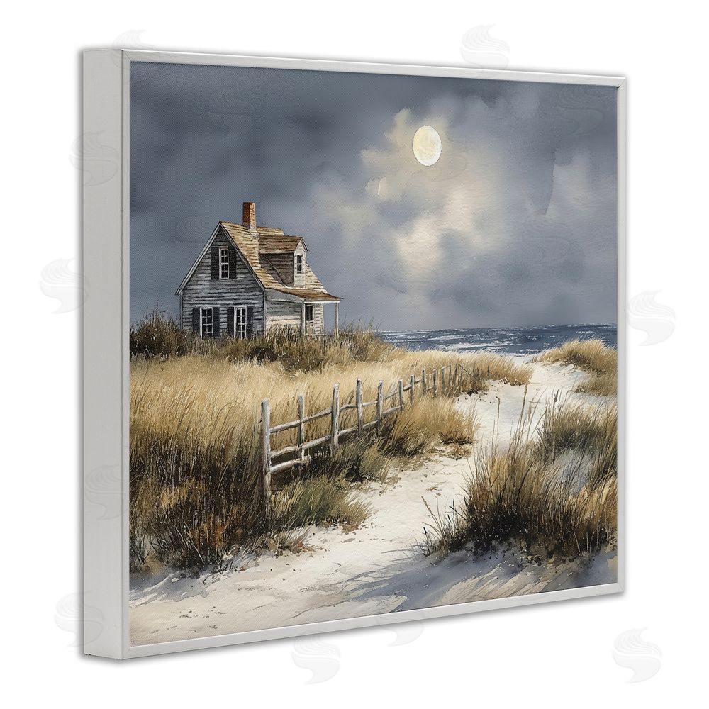 Ziwei Li Moonlit Cottage by the Dunes White Framed Giclee Wall Art Print