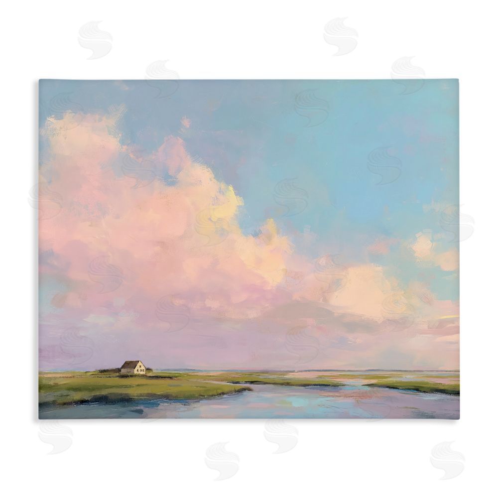 Ziwei Li Pastel Clouds over Cottage Stretched Canvas Wall Art Print