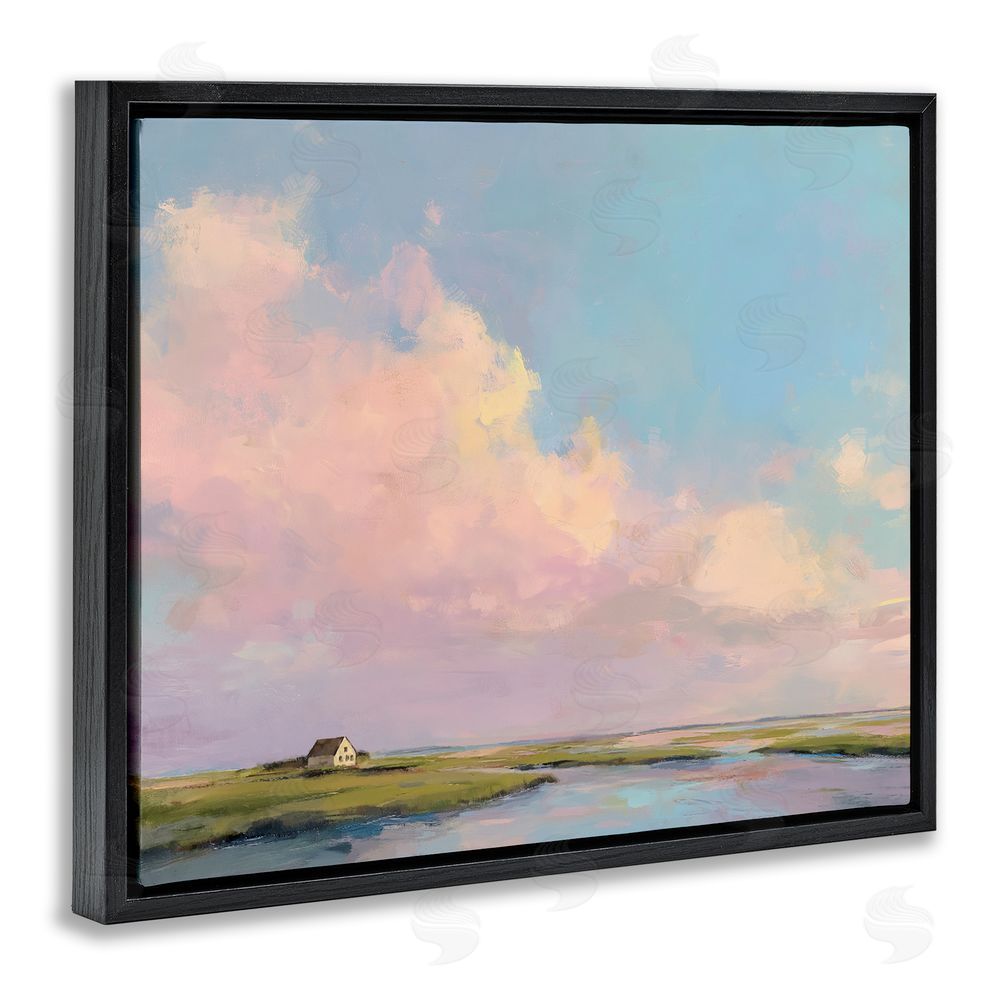 Ziwei Li Pastel Clouds over Cottage Black Floating Frame Canvas Wall Art Print