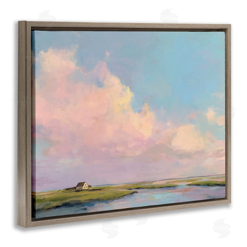 Ziwei Li Pastel Clouds over Cottage Brown Floating Frame Canvas Wall Art Print