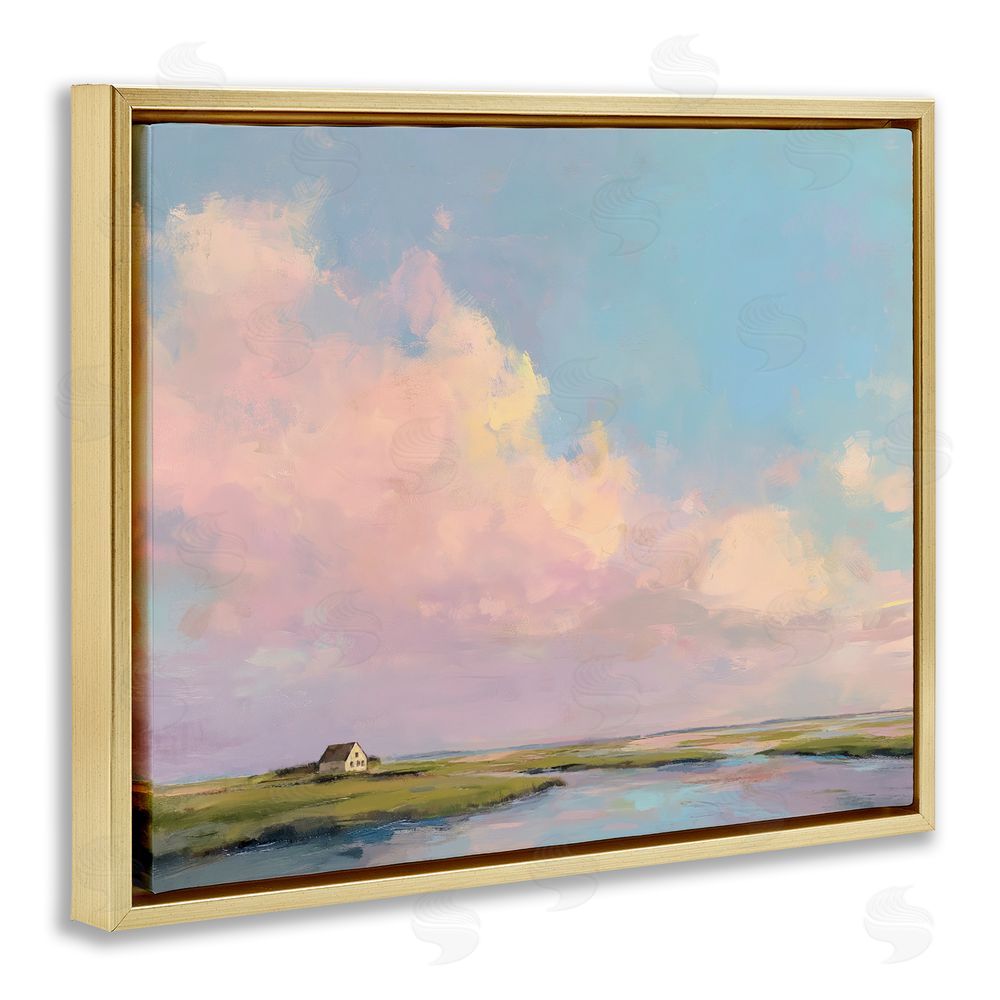 Ziwei Li Pastel Clouds over Cottage Gold Floating Frame Canvas Wall Art Print