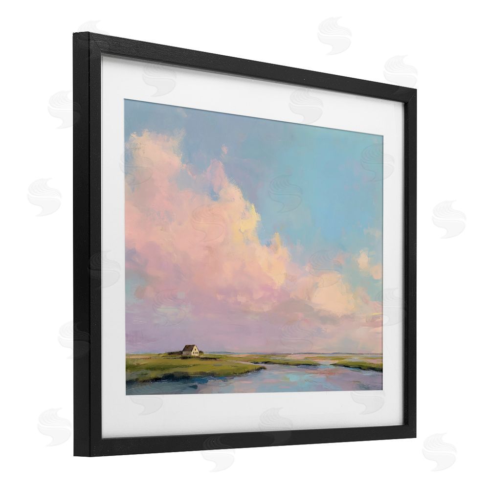 Ziwei Li Pastel Clouds over Cottage Black Framed Print Under Glass Wall Art