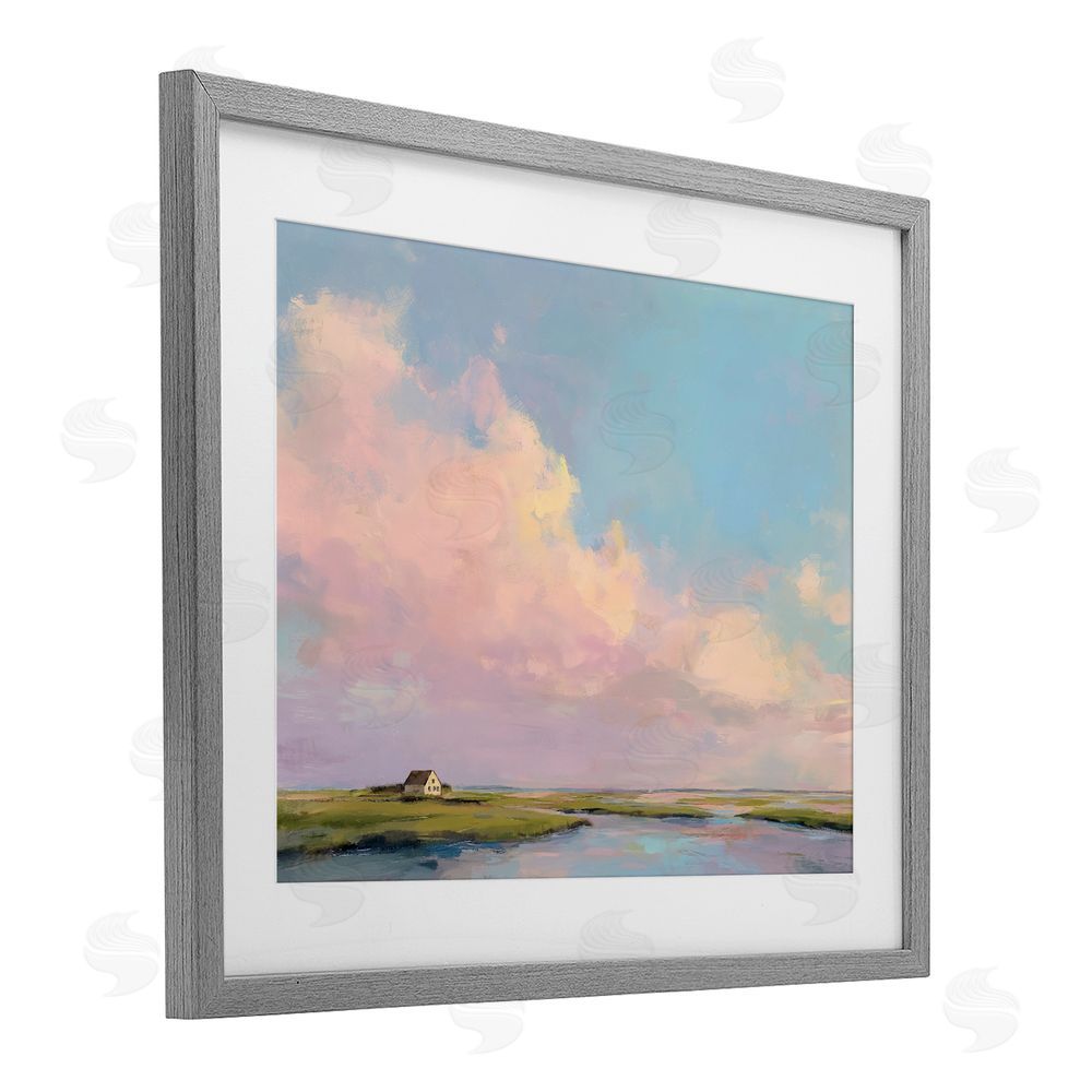 Ziwei Li Pastel Clouds over Cottage Gray Framed Print Under Glass Wall Art