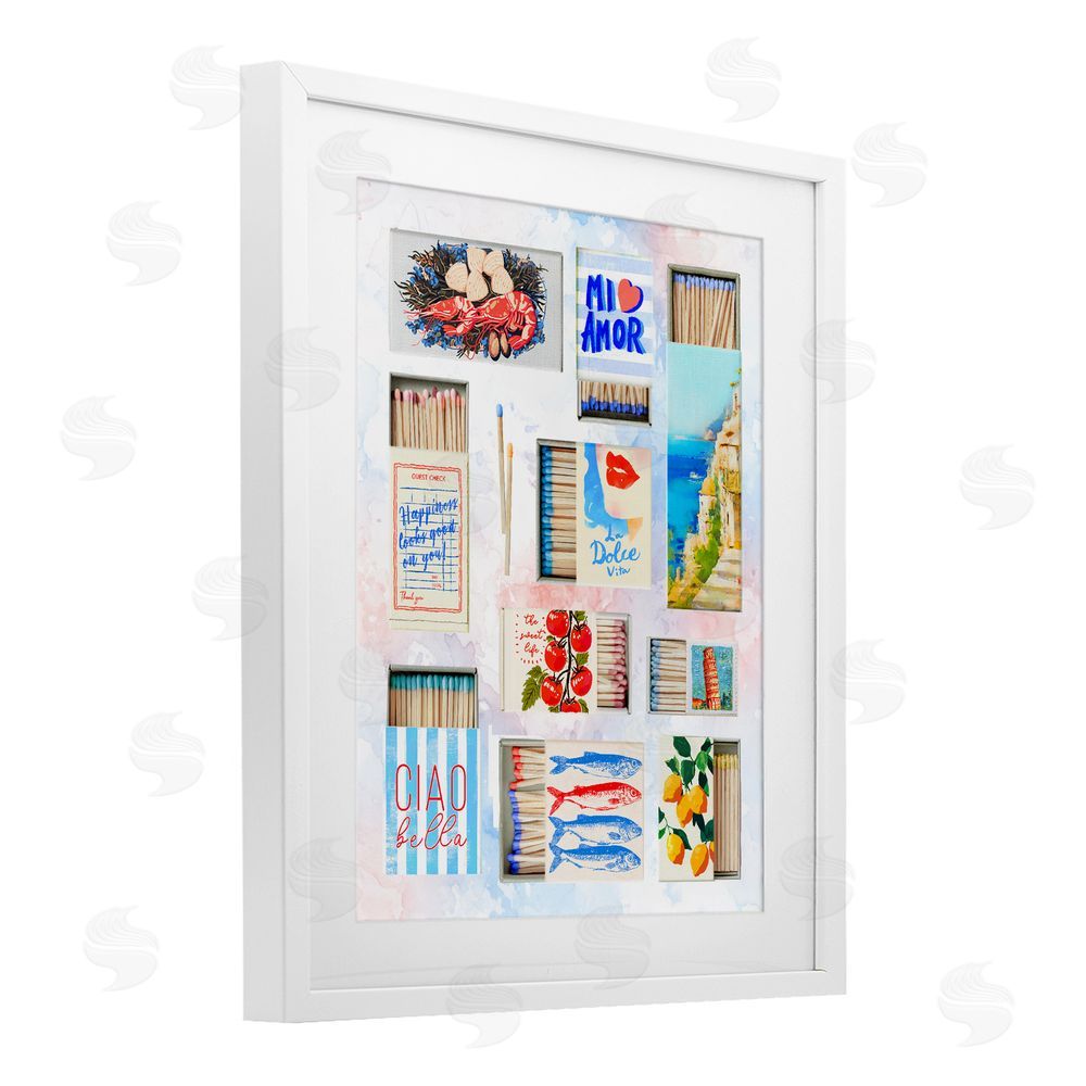 Ziwei Li Mediterranean Matchbox Collage White Framed Print Under Glass Wall Art