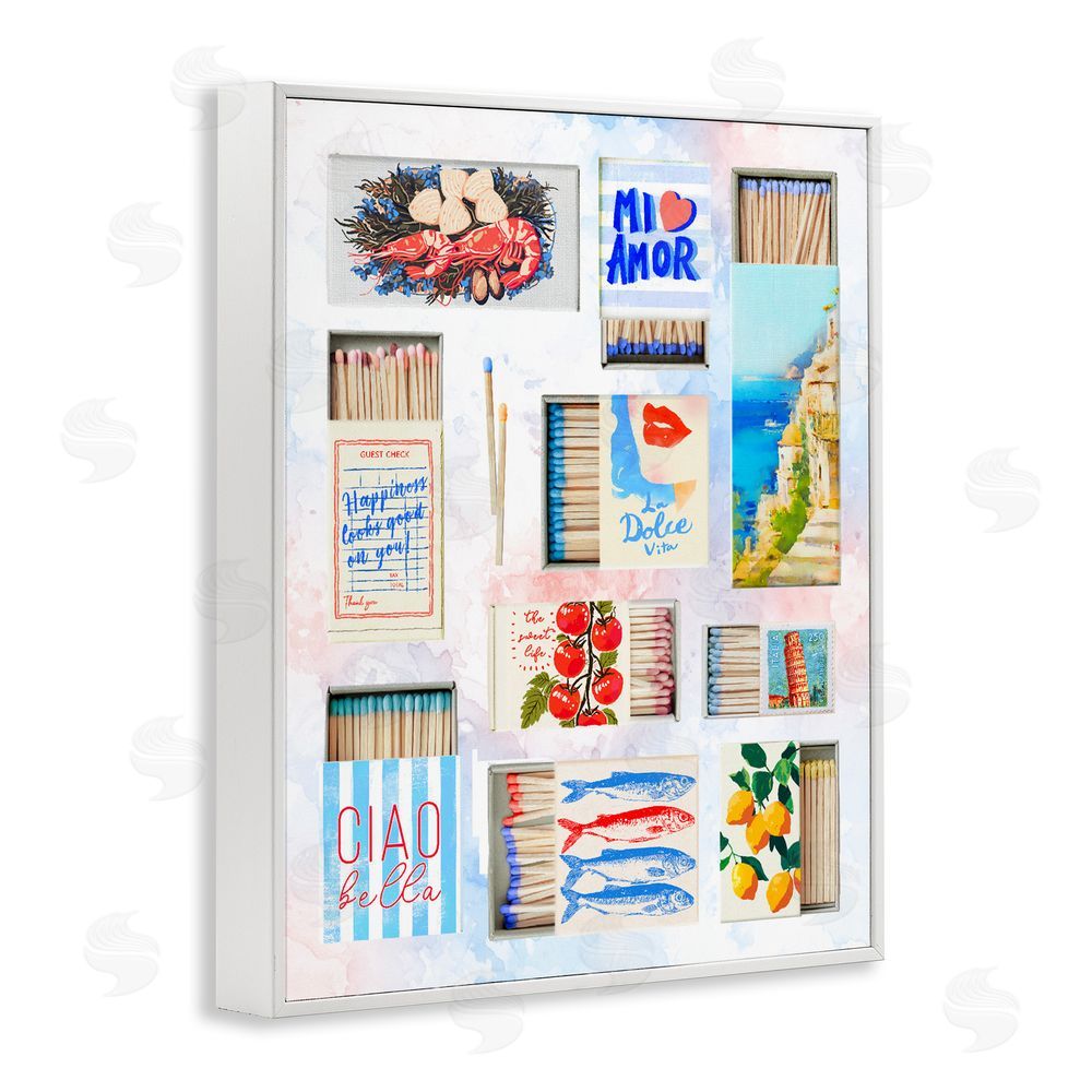 Ziwei Li Mediterranean Matchbox Collage White Framed Giclee Wall Art Print