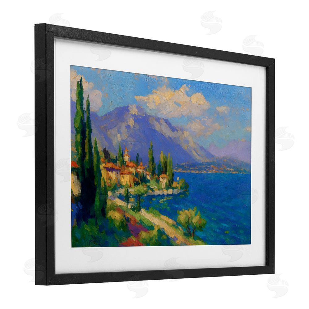 Ziwei Li Brushed Impression Lakeside Village Black Framed Print Under Glass Wall Art