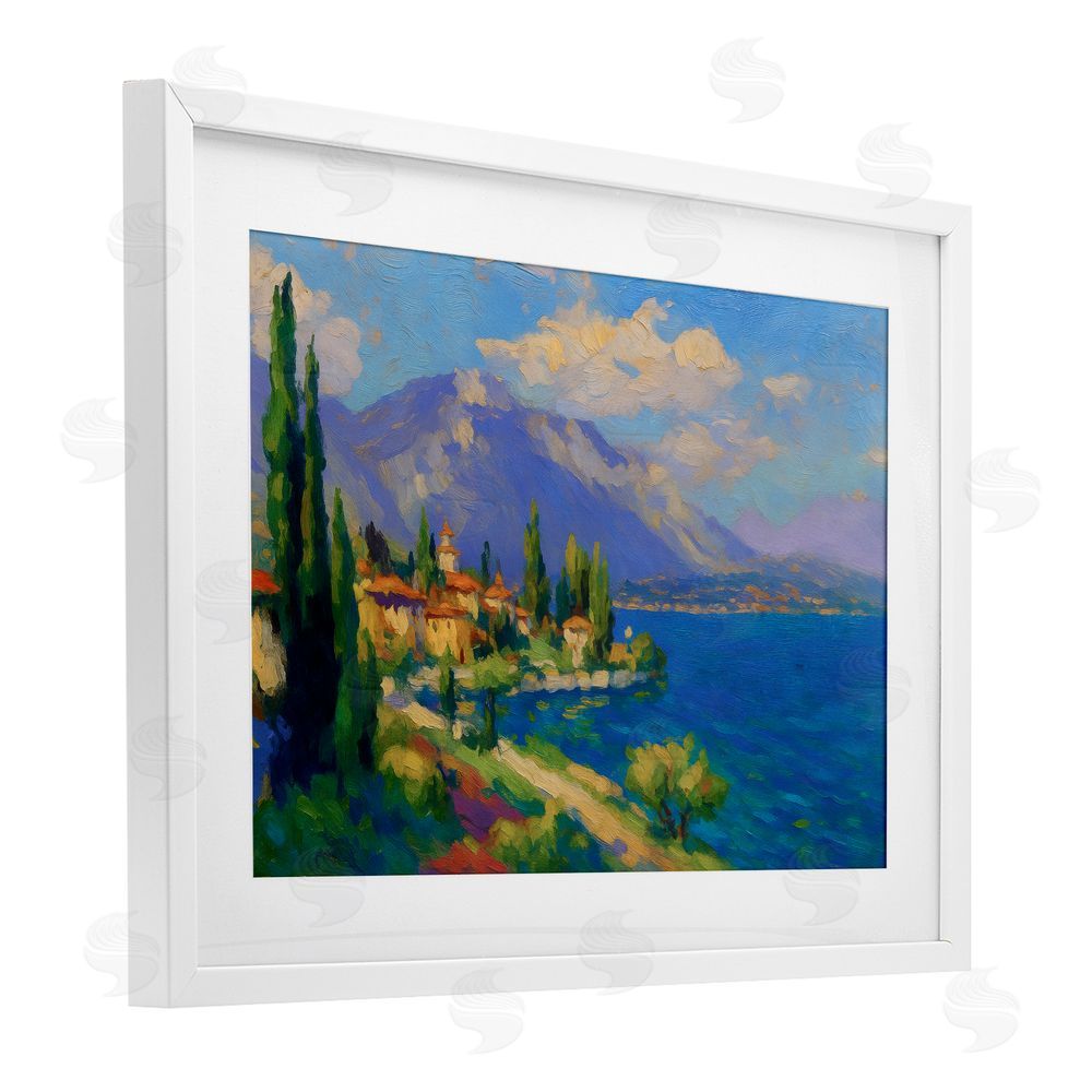 Ziwei Li Brushed Impression Lakeside Village White Framed Print Under Glass Wall Art