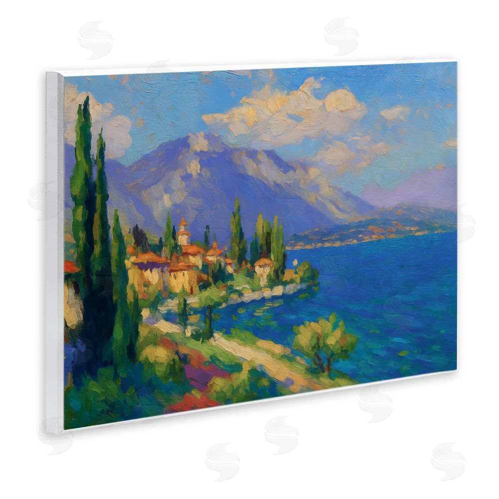 Ziwei Li Brushed Impression Lakeside Village Wooden Wall Plaque Art Print