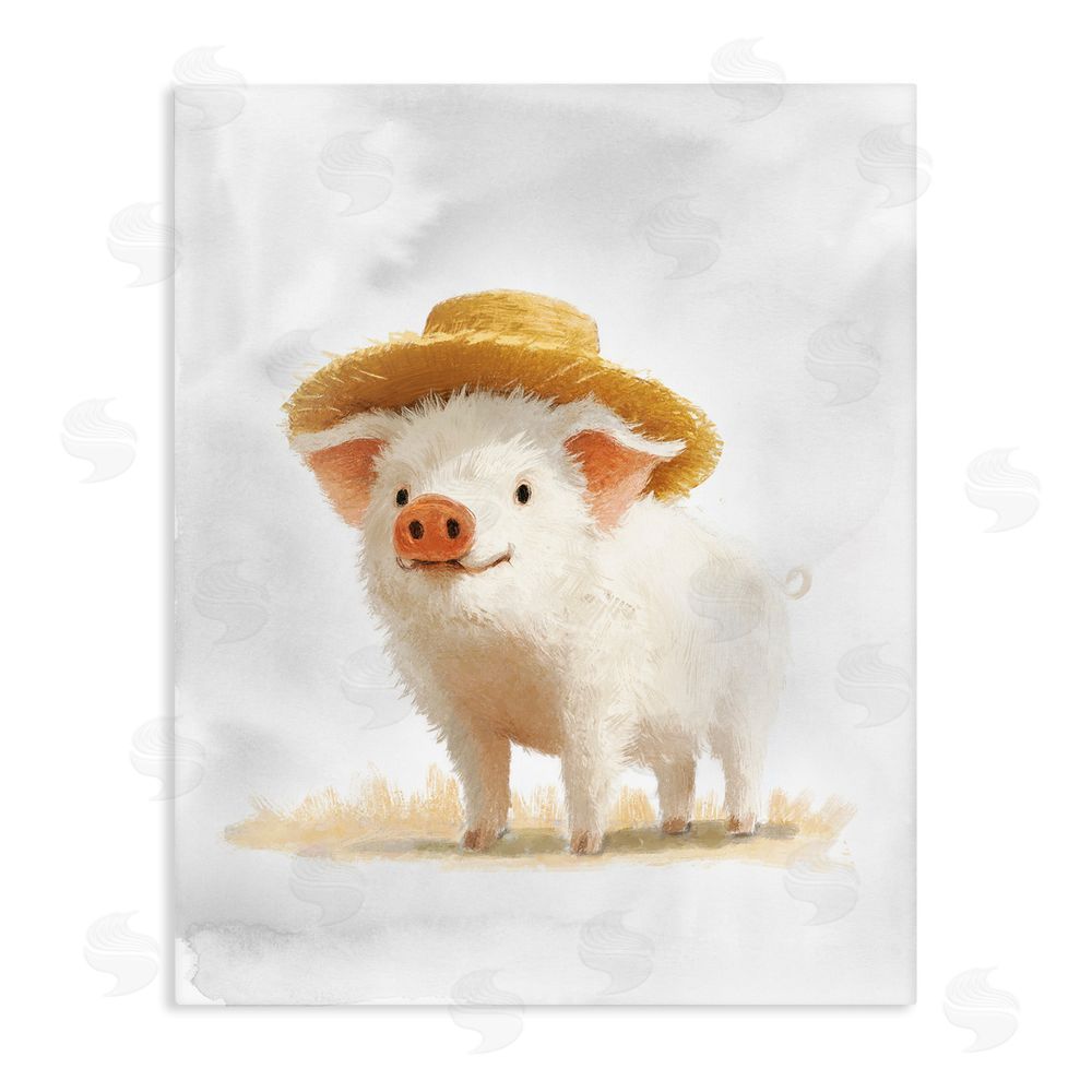 Ziwei Li Piglet in Straw Hat Stretched Canvas Wall Art Print