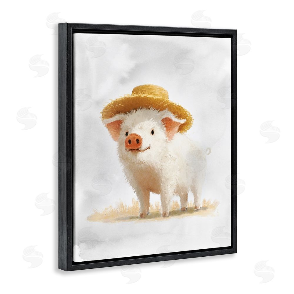 Ziwei Li Piglet in Straw Hat Black Floating Frame Canvas Wall Art Print