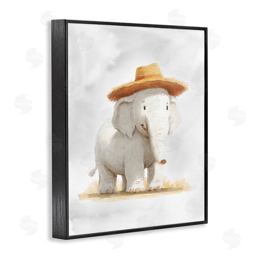 Ziwei Li Elephant In Straw Hat Black Framed Giclee Wall Art Print