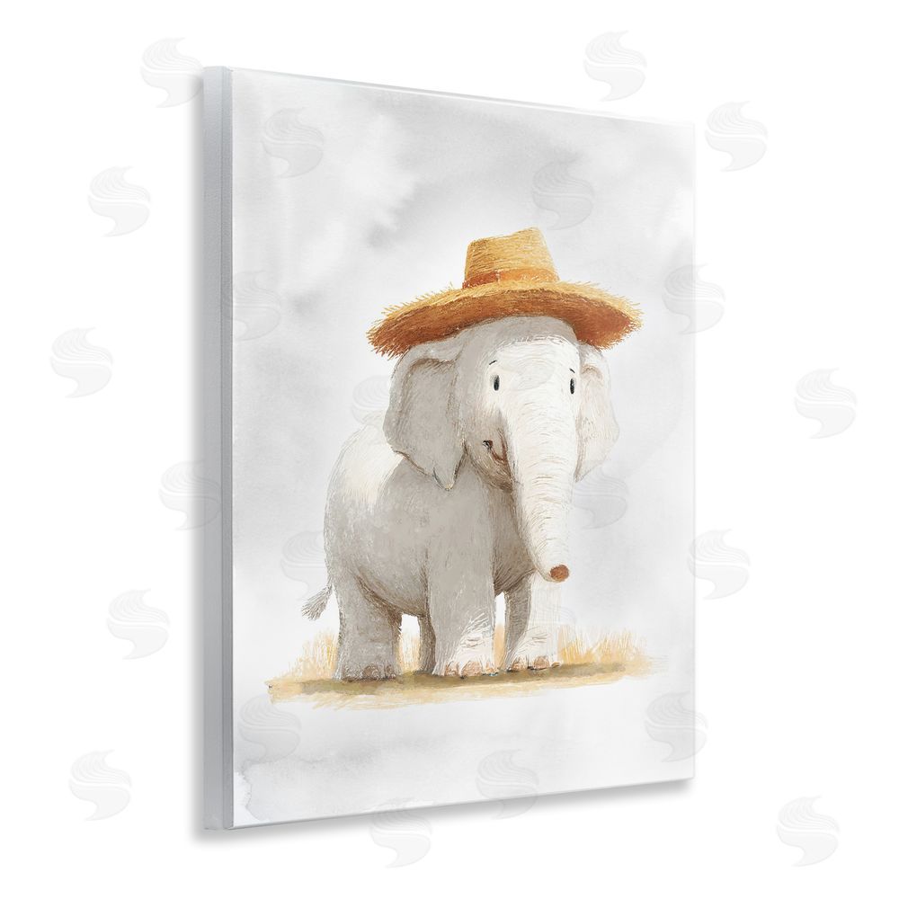 Ziwei Li Elephant In Straw Hat Wooden Wall Plaque Art Print