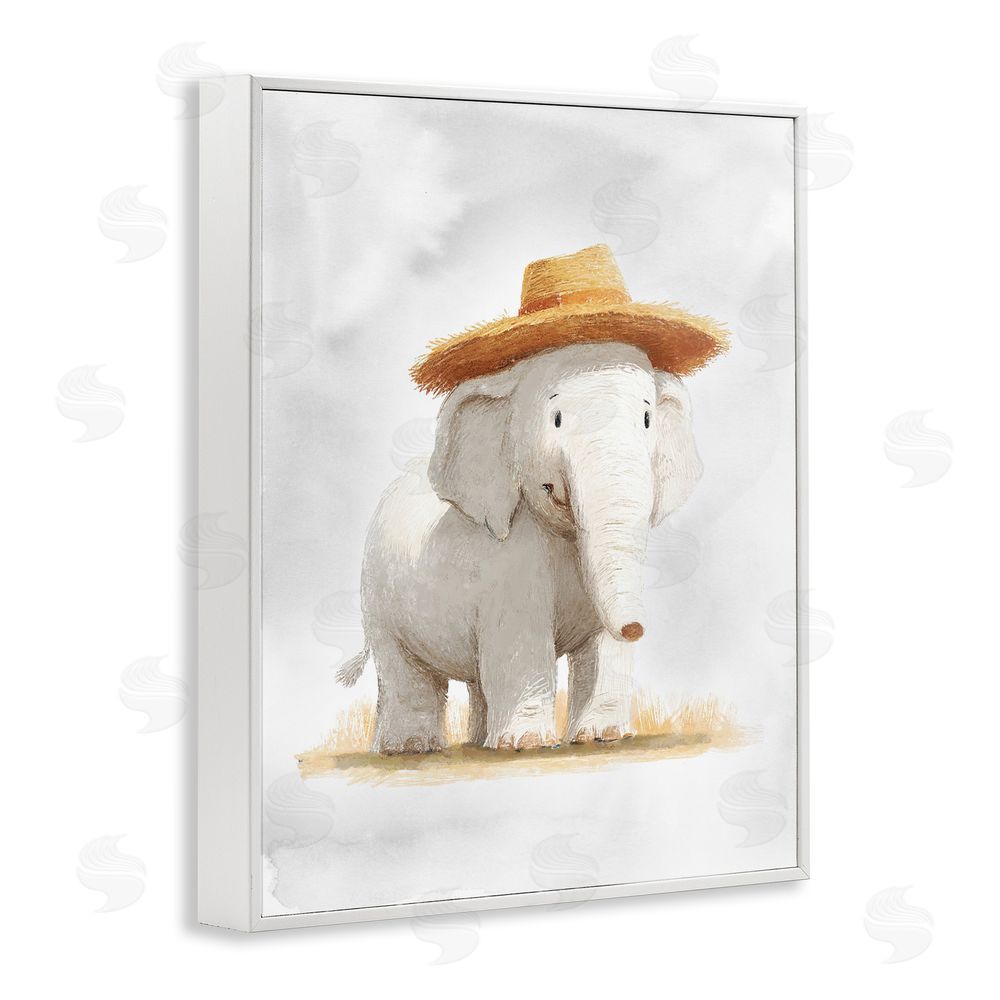Ziwei Li Elephant In Straw Hat White Framed Giclee Wall Art Print