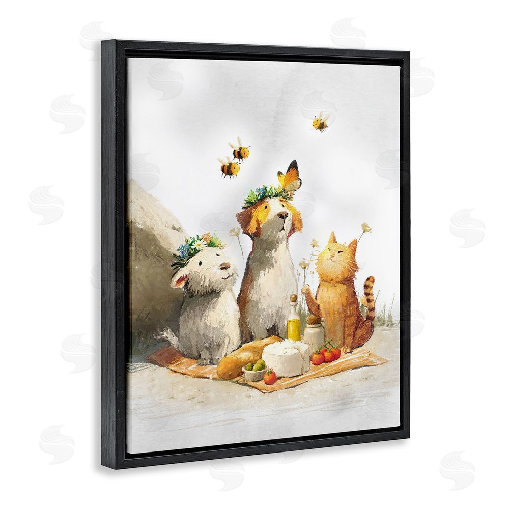 Ziwei Li Spring Picnic with Animal Friends Black Floating Frame Canvas Wall Art Print