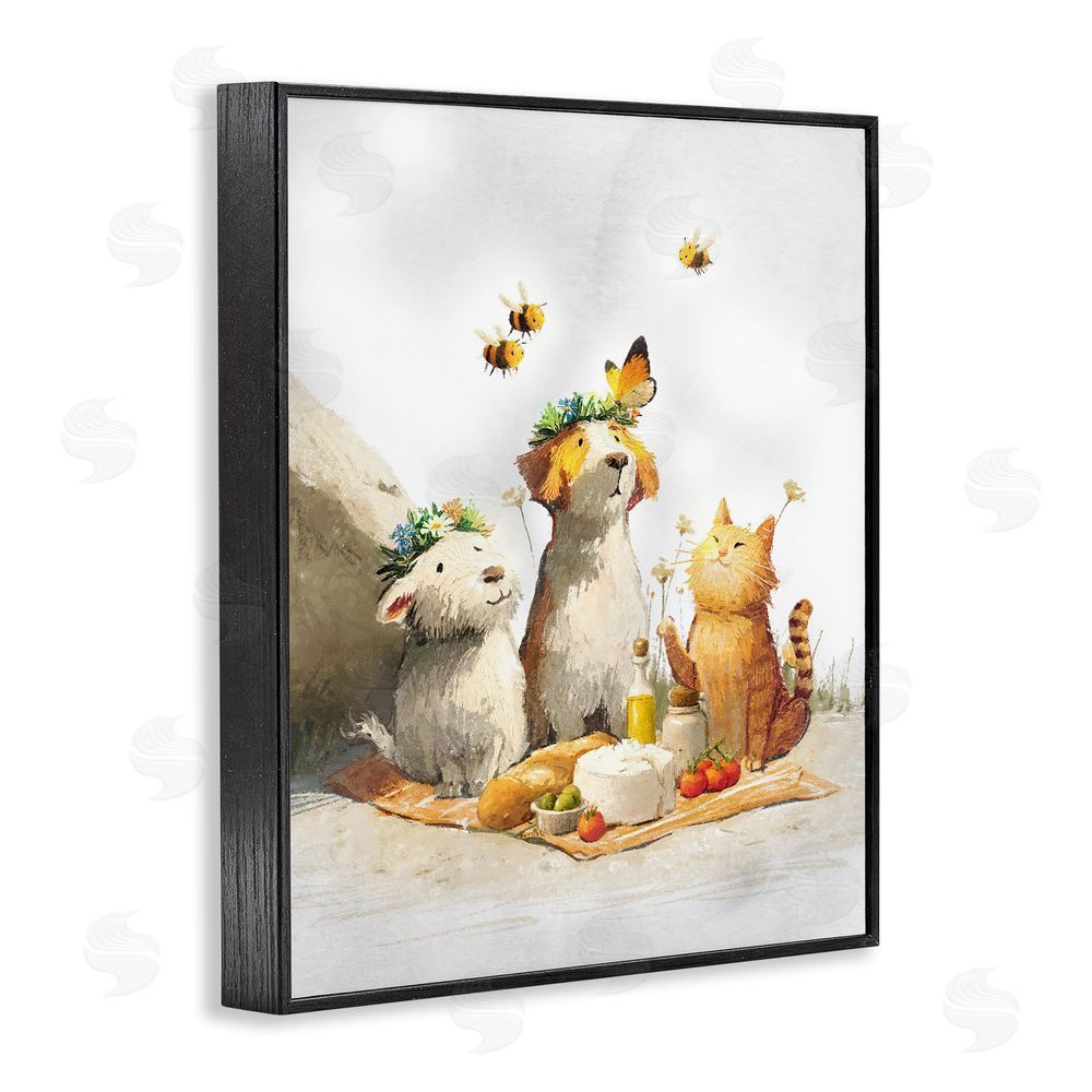 Ziwei Li Spring Picnic with Animal Friends Black Framed Giclee Wall Art Print