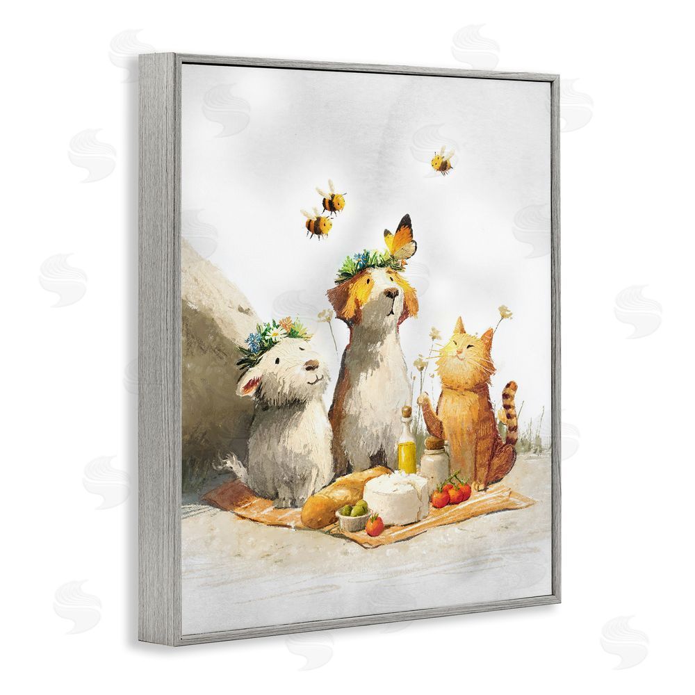Ziwei Li Spring Picnic with Animal Friends Gray Framed Giclee Wall Art Print
