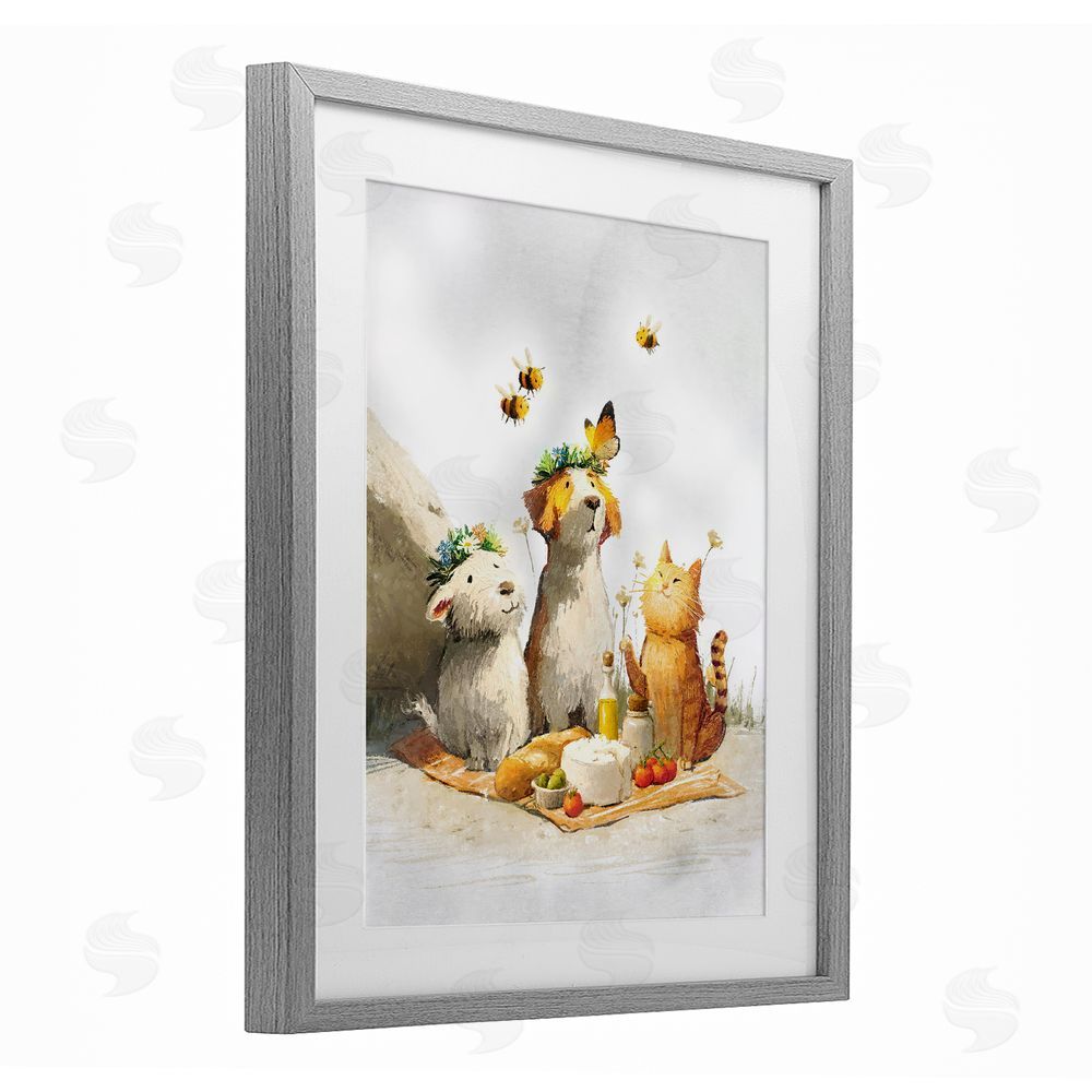 Ziwei Li Spring Picnic with Animal Friends Gray Framed Print Under Glass Wall Art