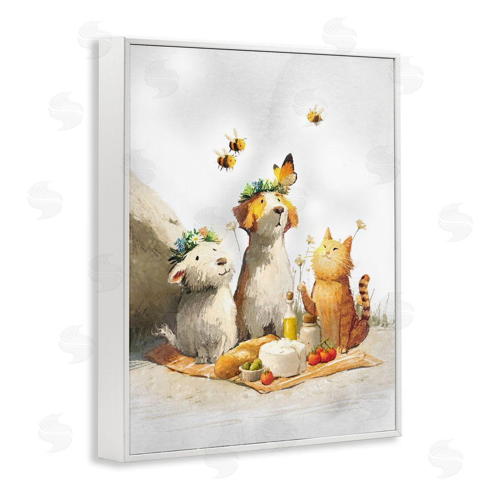 Ziwei Li Spring Picnic with Animal Friends White Framed Giclee Wall Art Print