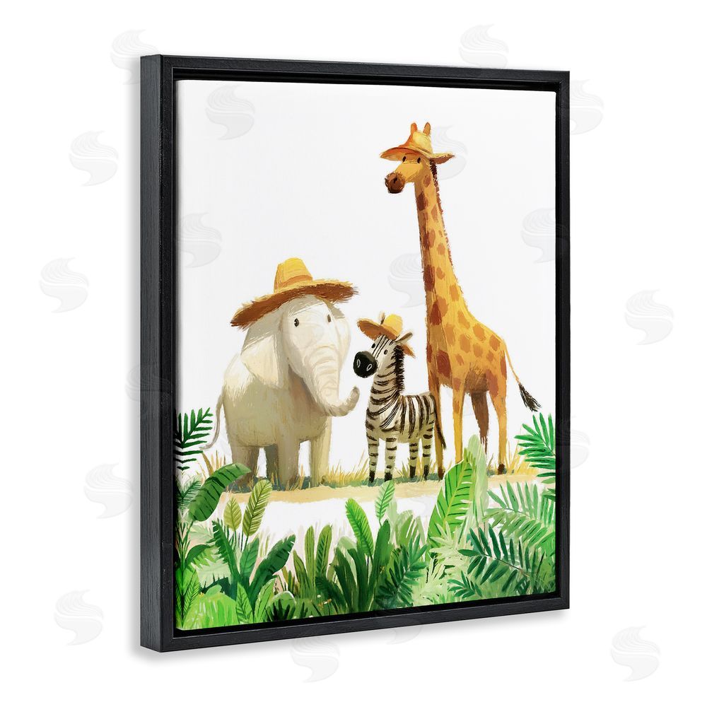 Ziwei Li Safari Trio in Straw Hats Black Floating Frame Canvas Wall Art Print