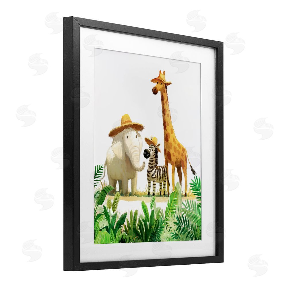 Ziwei Li Safari Trio in Straw Hats Black Framed Print Under Glass Wall Art