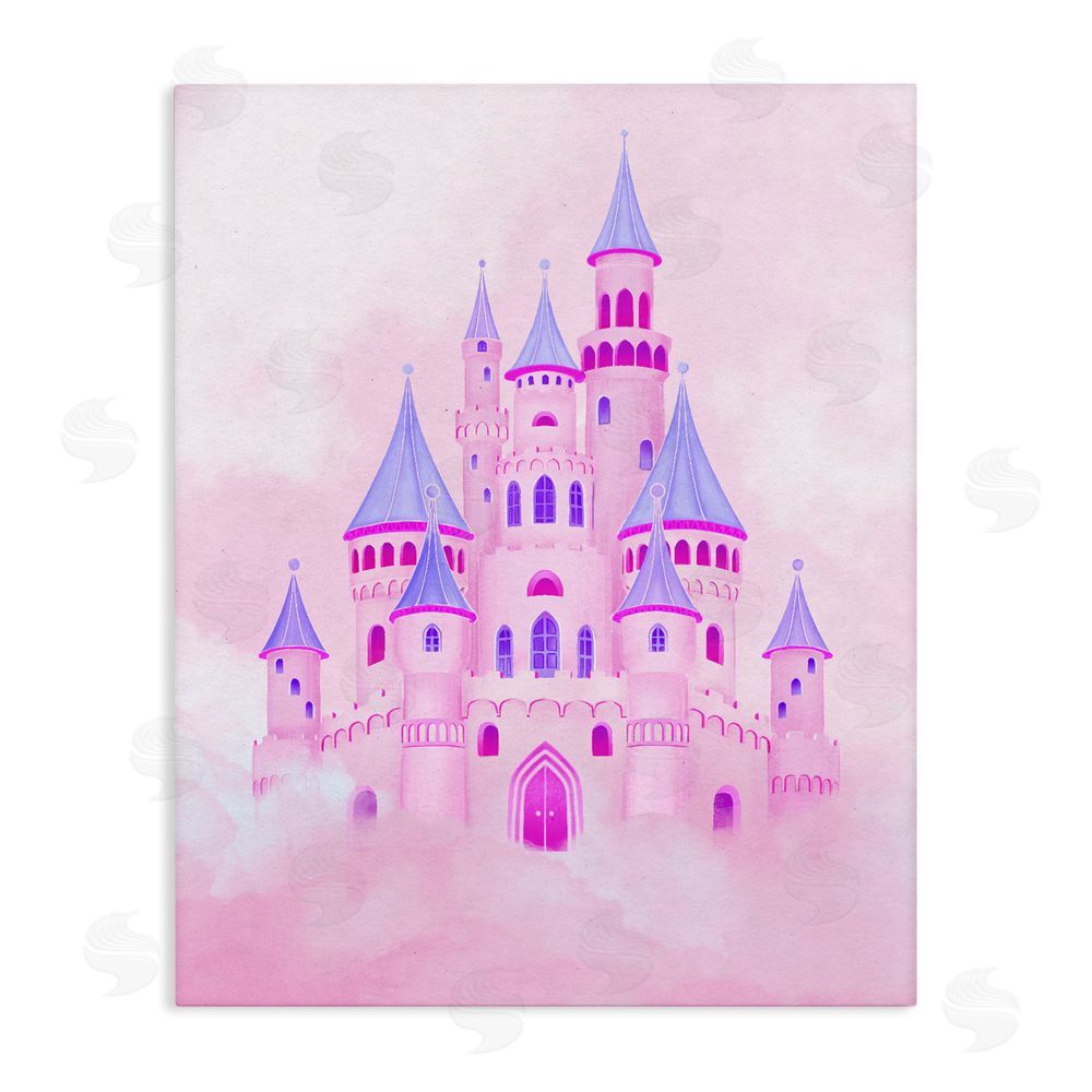 Ziwei Li Pink Fairytale Castle in Clouds Stretched Canvas Wall Art Print