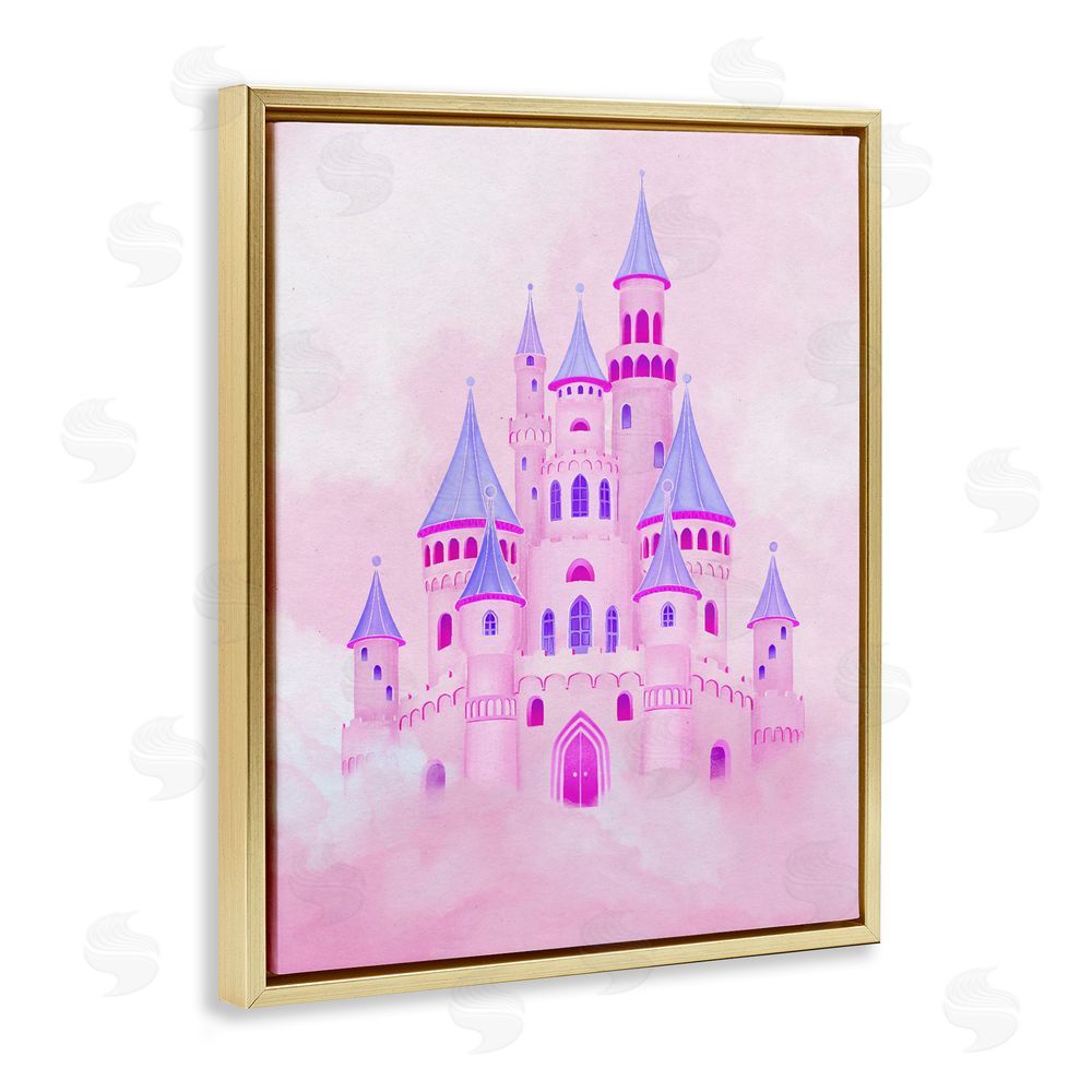 Ziwei Li Pink Fairytale Castle in Clouds Gold Floating Frame Canvas Wall Art Print