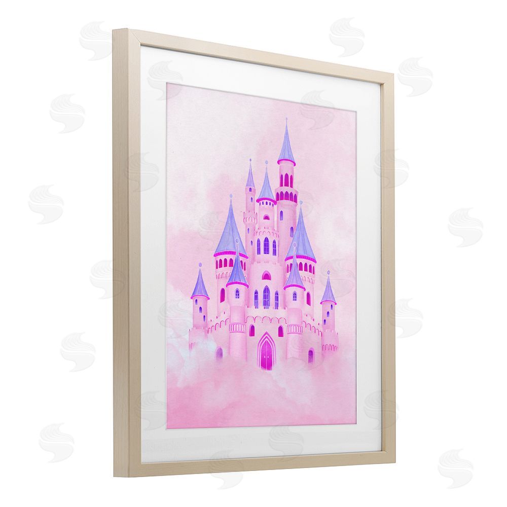 Ziwei Li Pink Fairytale Castle in Clouds Brown Framed Print Under Glass Wall Art
