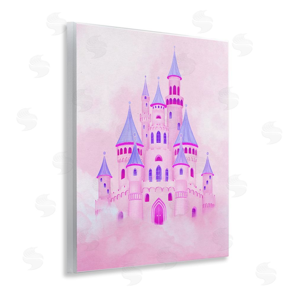 Ziwei Li Pink Fairytale Castle in Clouds Wooden Wall Plaque Art Print
