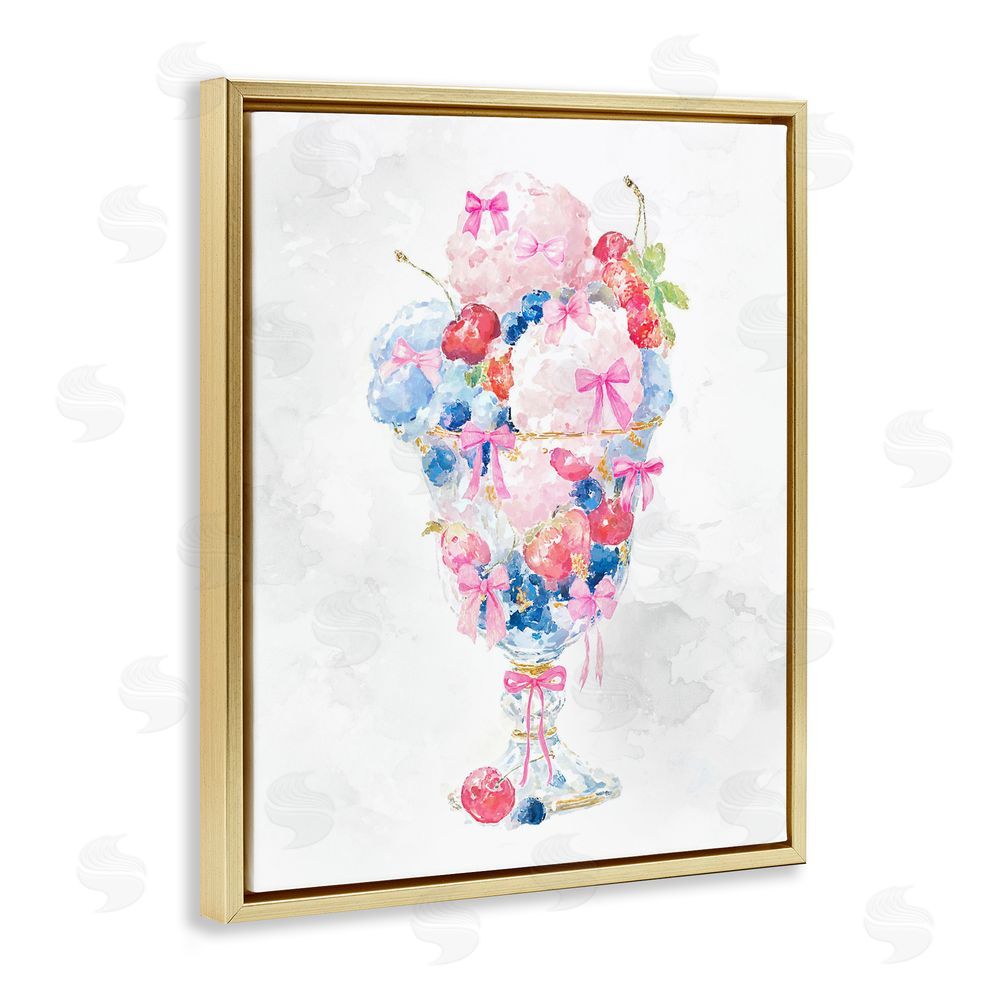 Ziwei Li Pastel Sorbet with Cherries Gold Floating Frame Canvas Wall Art Print