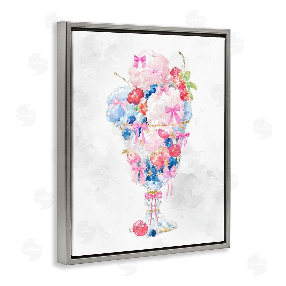 Ziwei Li Pastel Sorbet with Cherries Gray Floating Frame Canvas Wall Art Print