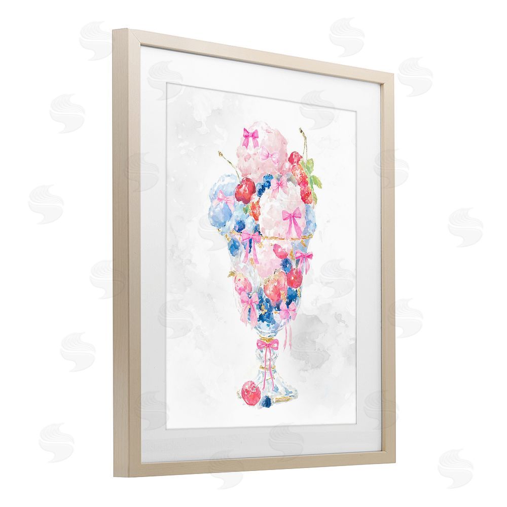 Ziwei Li Pastel Sorbet with Cherries Brown Framed Print Under Glass Wall Art