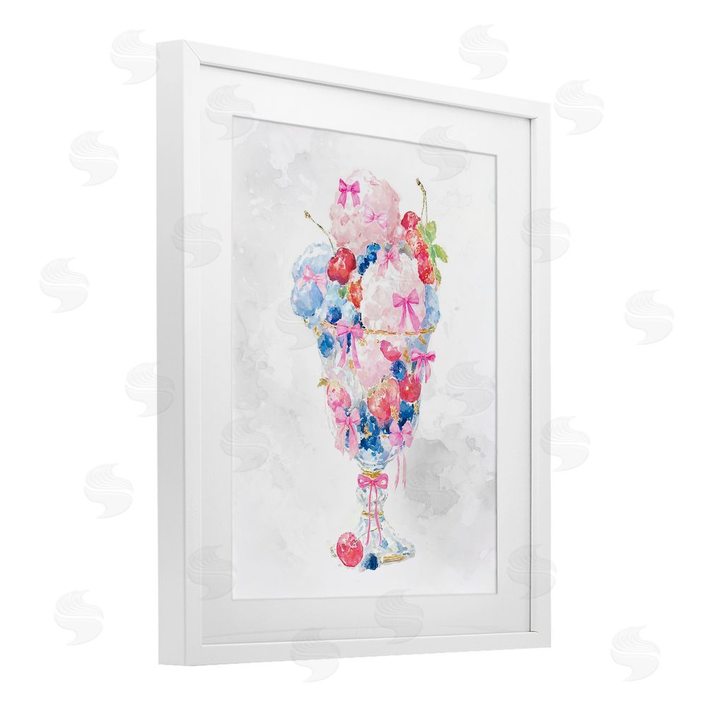 Ziwei Li Pastel Sorbet with Cherries White Framed Print Under Glass Wall Art