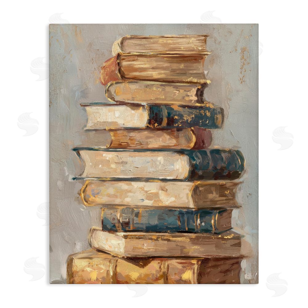 Ziwei Li Antique Stacked Books Stretched Canvas Wall Art Print