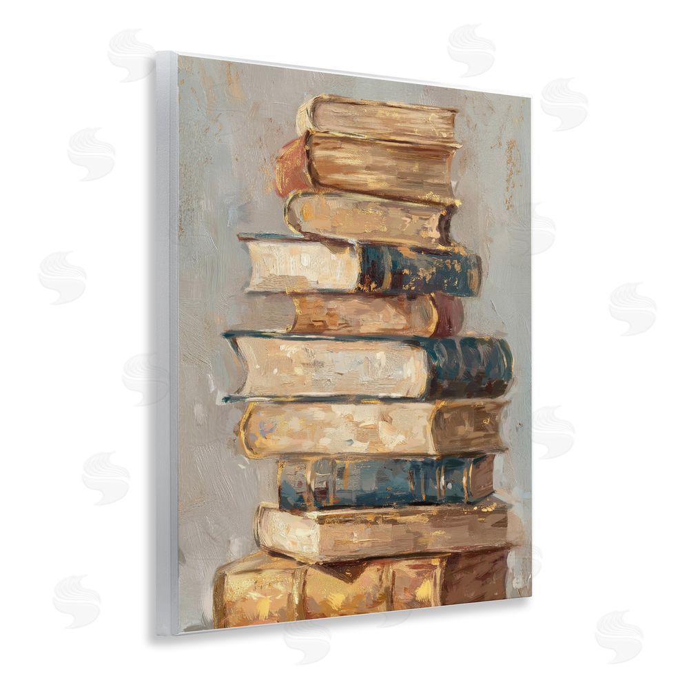 Ziwei Li Antique Stacked Books Wooden Wall Plaque Art Print