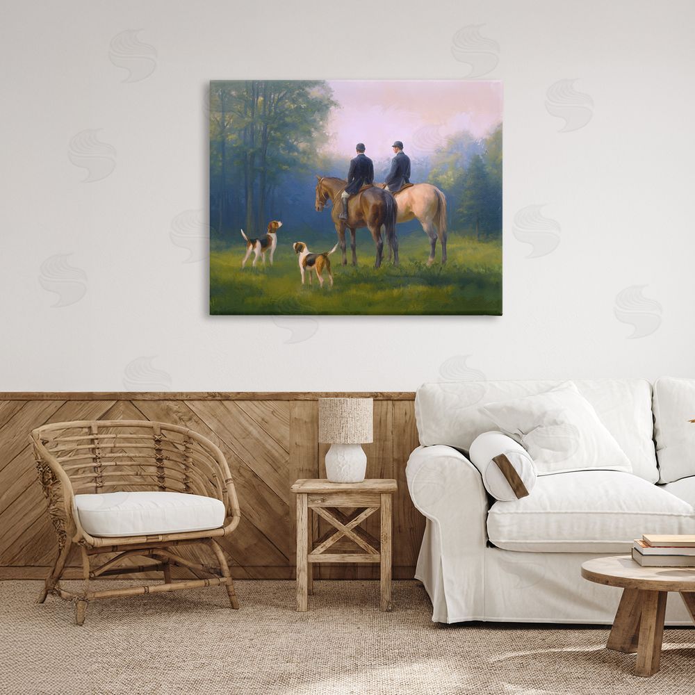 Ziwei Li Morning Ride with Hounds Stretched Canvas Wall Art in Room