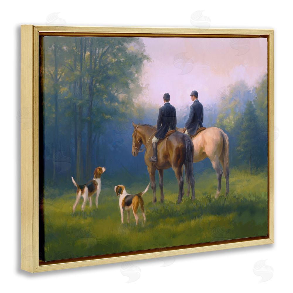 Ziwei Li Morning Ride with Hounds Gold Floating Frame Canvas Wall Art Print