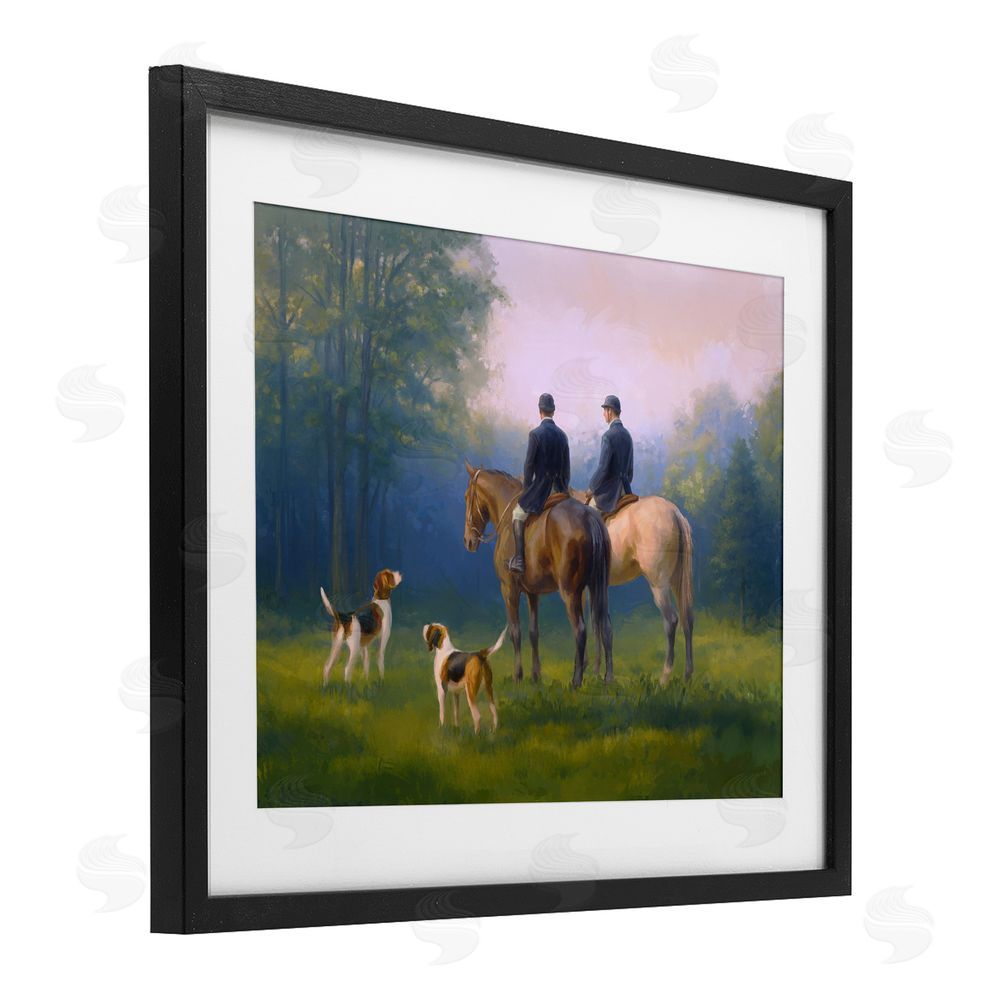 Ziwei Li Morning Ride with Hounds Black Framed Print Under Glass Wall Art