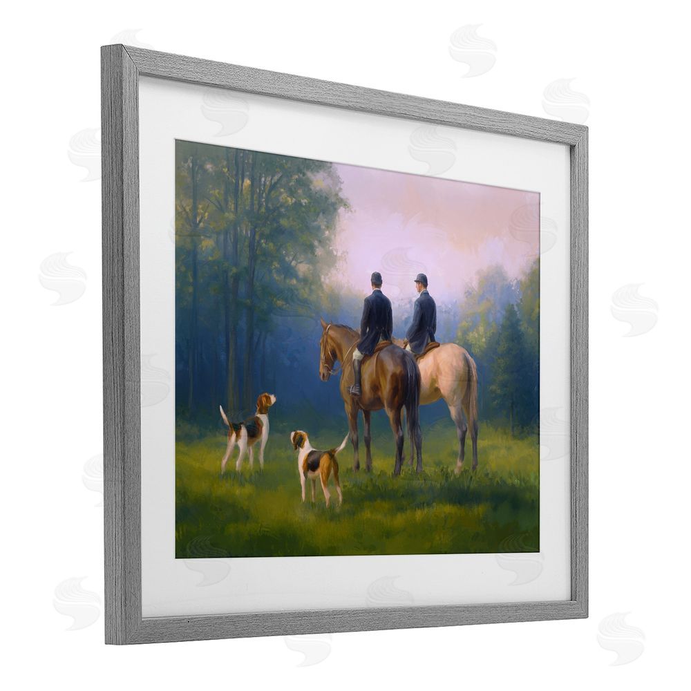 Ziwei Li Morning Ride with Hounds Gray Framed Print Under Glass Wall Art