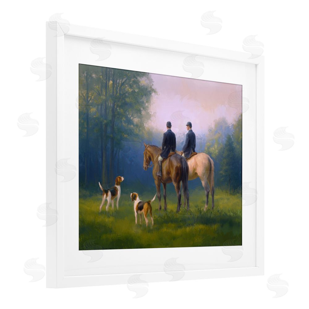 Ziwei Li Morning Ride with Hounds White Framed Print Under Glass Wall Art