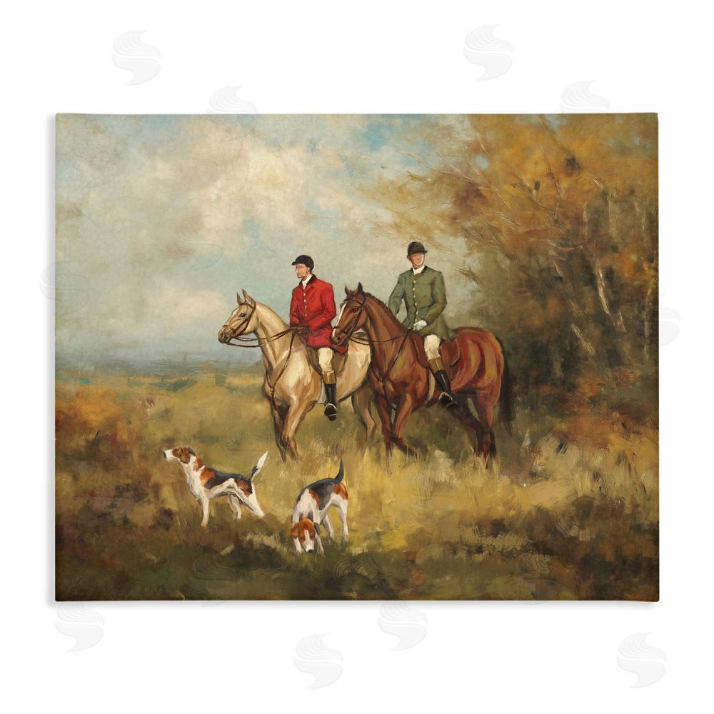 Ziwei Li Autumn Riders with Hounds Stretched Canvas Wall Art Print