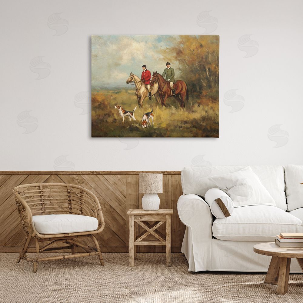 Ziwei Li Autumn Riders with Hounds Stretched Canvas Wall Art Print in Room