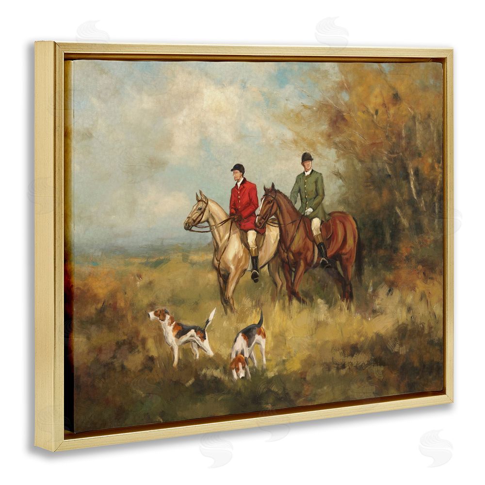 Ziwei Li Autumn Riders with Hounds Gold Floating Frame Stretched Canvas Wall Art Print