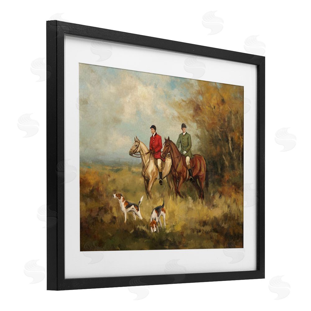 Ziwei Li Autumn Riders with Hounds Black Framed Print Under Glass with Matting Wall Art